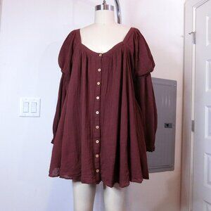 Free People So Fresh Tunic Dress Chocolate Brown Button Front Boho Size M